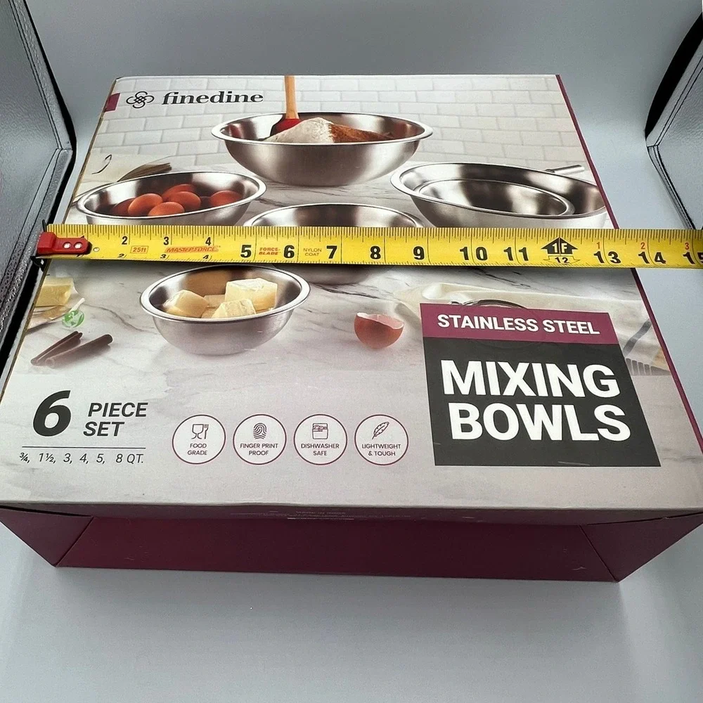 FineDine Mixing Bowls Set 6 Piece Silver Stainless Steel Brand New Nesting Set